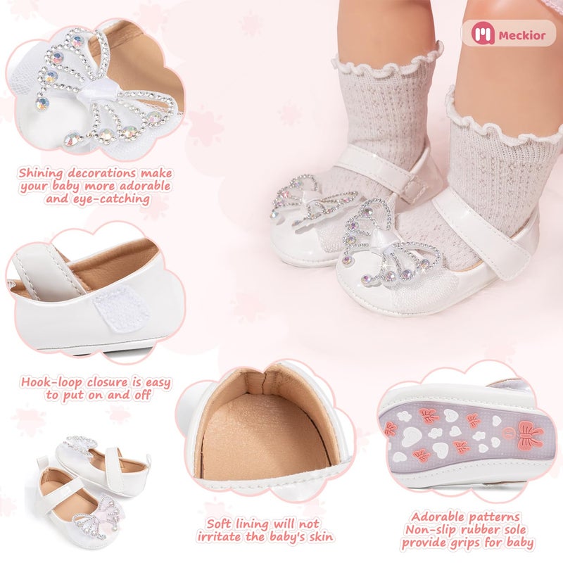 Meckior Infant Baby Girls Soft Sole Bowknot Princess Wedding Dress Mary Jane Flats Prewalker Newborn Light Baby Shoes - Image 5