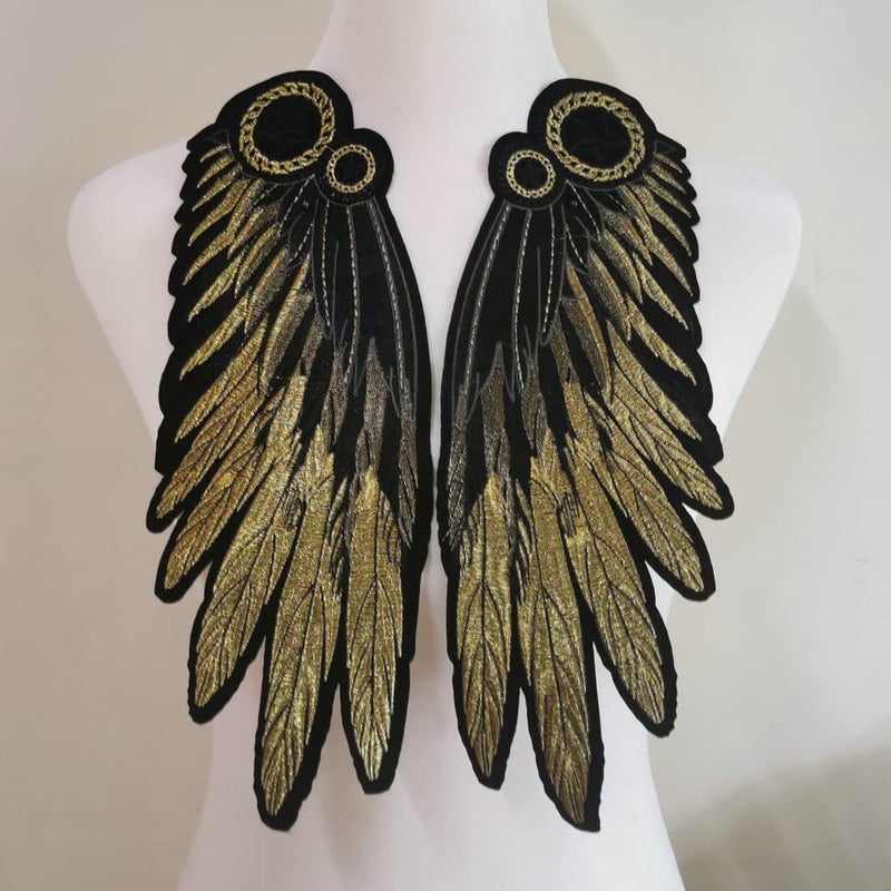 1 Pairs Gold Color Embroidery Fashion Cloth Clothing Accessories DIY Decorative Patches Wings Applique