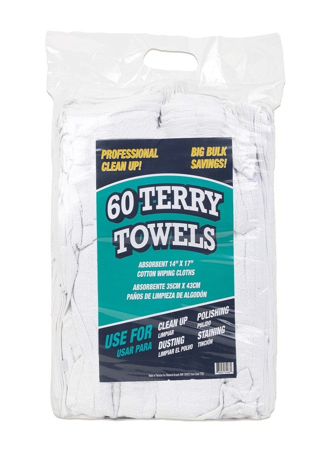 Arkwright, LLC Arkwright TT60 Terry Cloth Towels for Cleaning - (Pack of 60) 100% Cotton Washable Heavy Duty Bar Mop, Absorbent & Quick Drying, Bag of Rags for Kitchen, Auto Shop, and Garage, 14 x 17 in, White - Image 1
