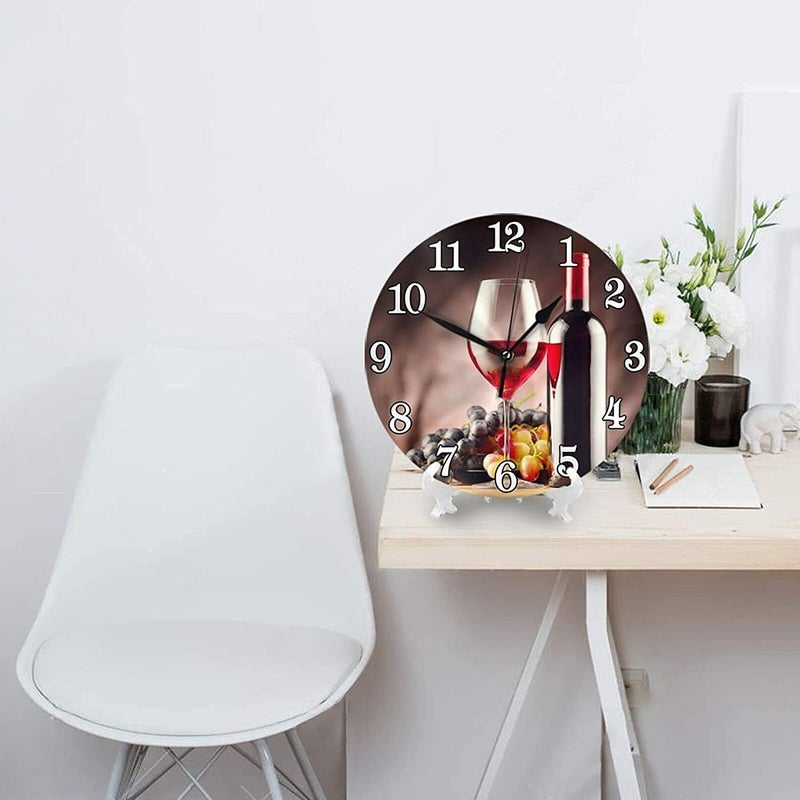 Abucaky Red Wine with Ripe Grapes Wall Clock Battery Operated Silent Round Clock Wall Decor for Home, Office, School 9.8 Inch - Image 3