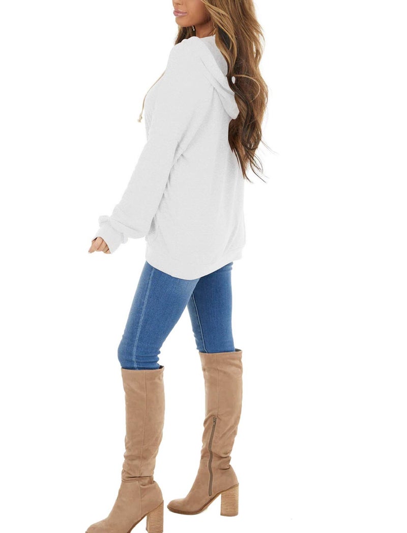PRETTODAY Women's Casual Lightweight Hoodies Long Sleeve Color Block Sweatshirts Loose Pullover Tops with Pocket (White,X-Large) - Image 2