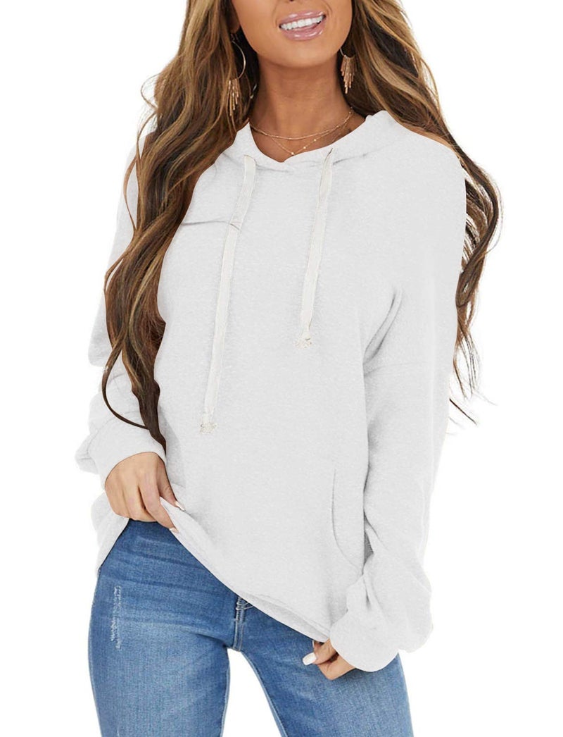 PRETTODAY Women's Casual Lightweight Hoodies Long Sleeve Color Block Sweatshirts Loose Pullover Tops with Pocket (White,X-Large) - Image 1