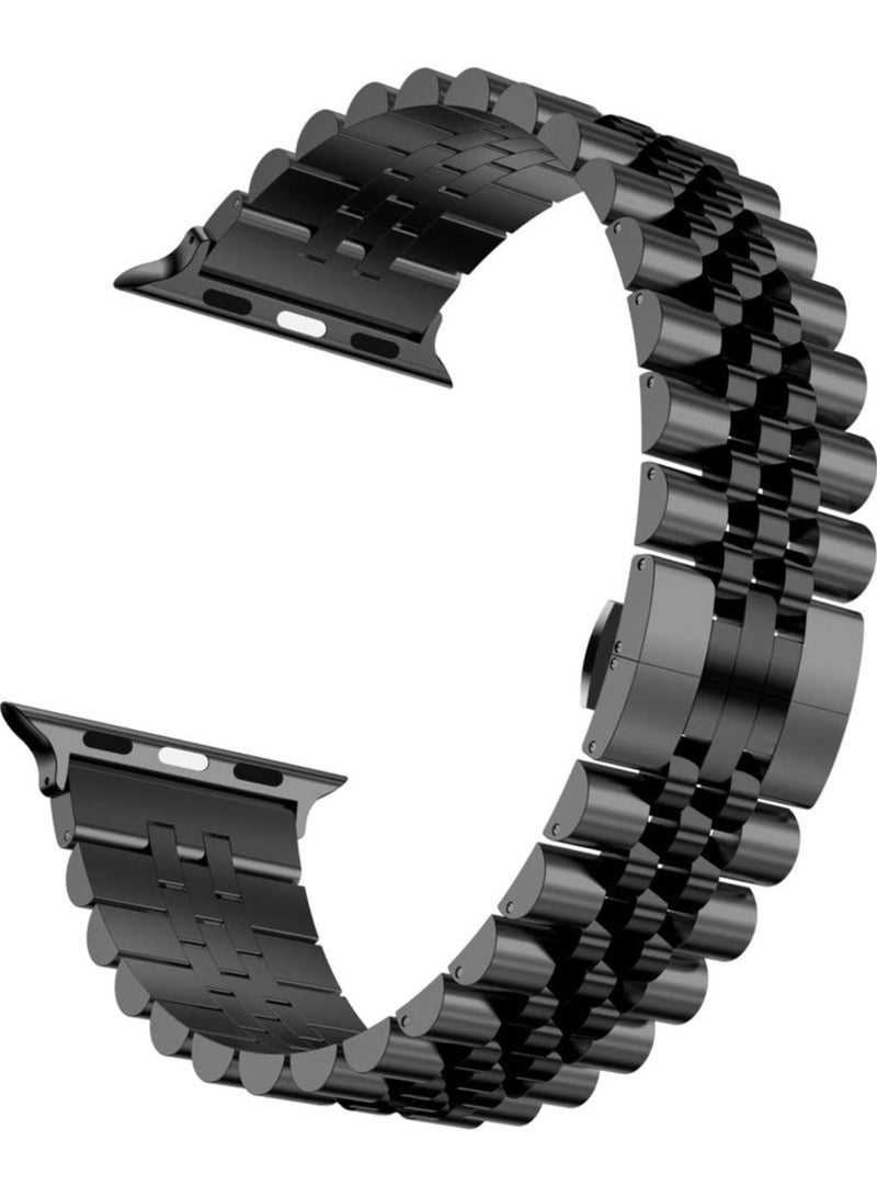 Compatible with Apple Watch Band 44mm 42mm 40mm 38mm Stainless Steel Heavy Band with Butterfly Folding Clasp Link Bracelet for iWatch Series 6/SE Series 5/4/3/2/1 Men Black 44mm/42mm - Image 2