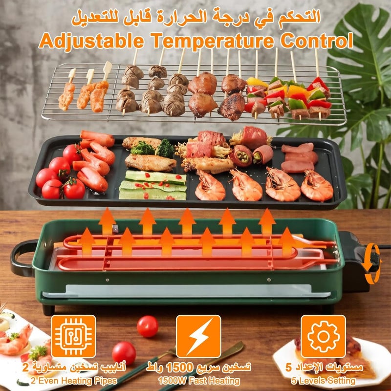 Electric Griddle, 1500W Smokeless Raclette Machine Korean Grill with Nonstick Coating Plate Levels Temperature Control Extra Large Cooking Surface, Immersible Flat Top Grill for Burger Egg Pancake BBQ - Image 2