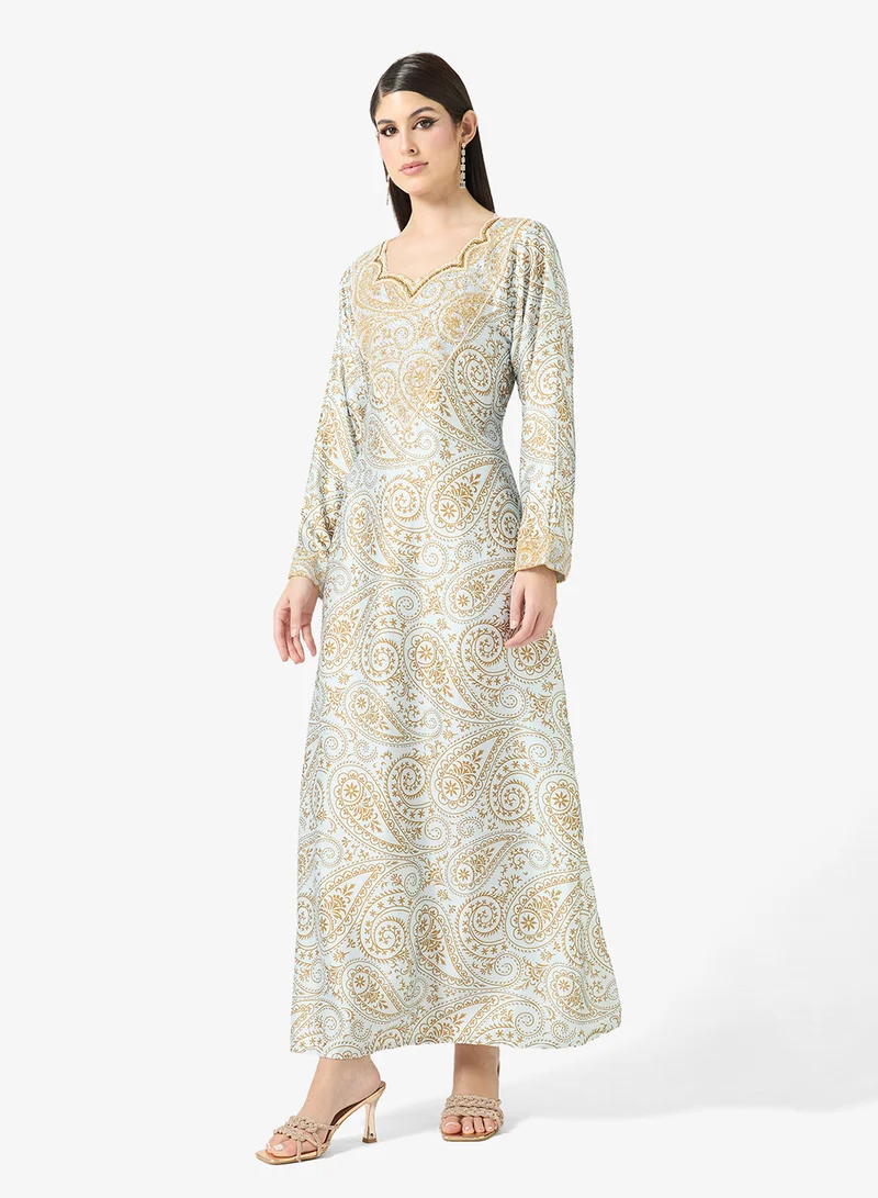 ARABIAN CLOSET Embellished Belted Jalabiya