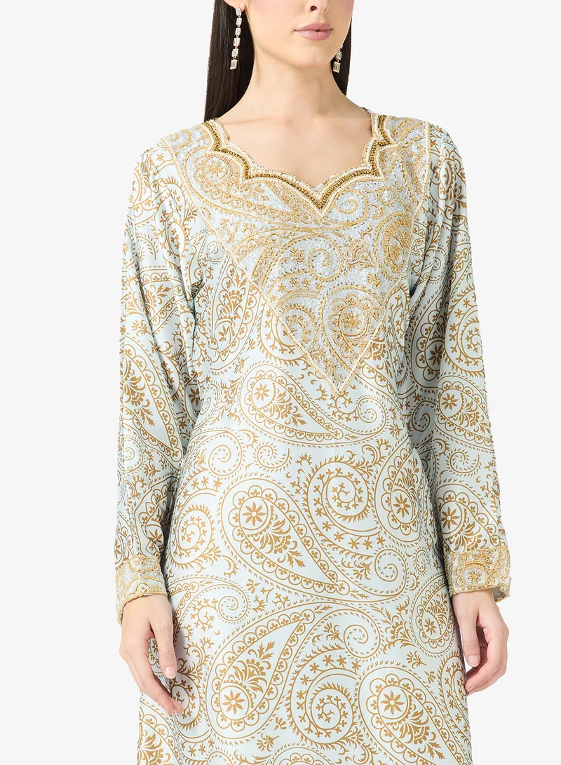 ARABIAN CLOSET Embellished Belted Jalabiya