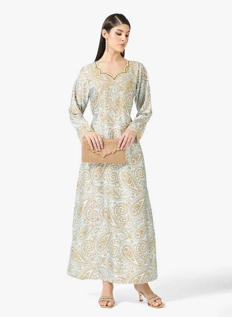 ARABIAN CLOSET Embellished Belted Jalabiya