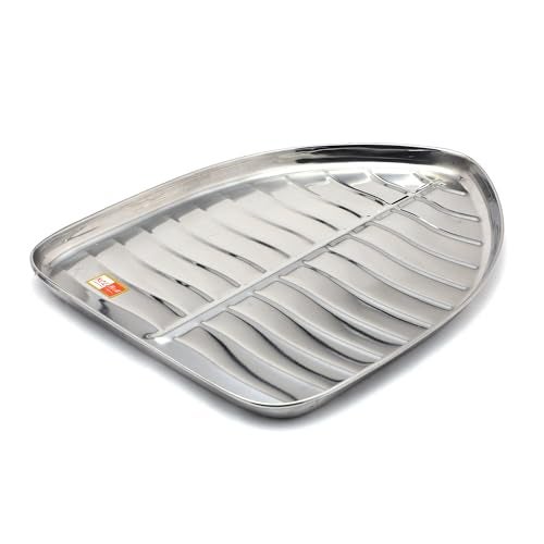 KCL Stainless Steel Leaf Shaped Banana Plates/Dinner Plates/Lunch Plates- 1 Unit (Diameter -21 Cms) - Image 2