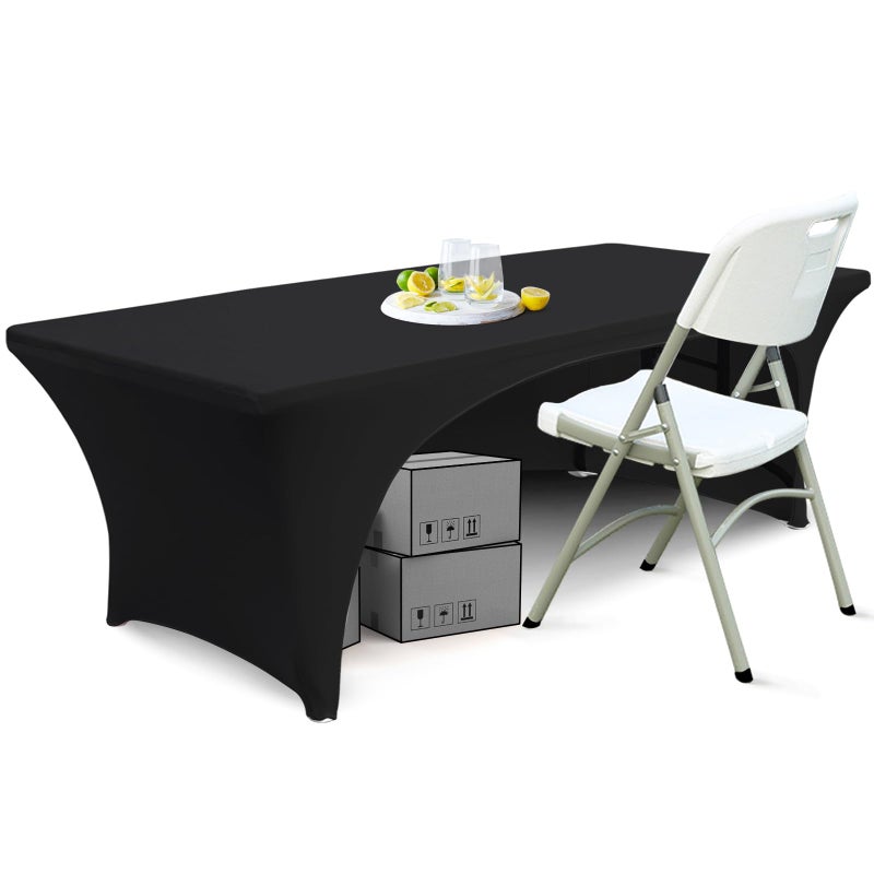ABCCANOPY 6 ft Spandex Table Cover Open Back Fitted Polyester Tablecloth Stretch Washable Tablecover Table Toppers Black