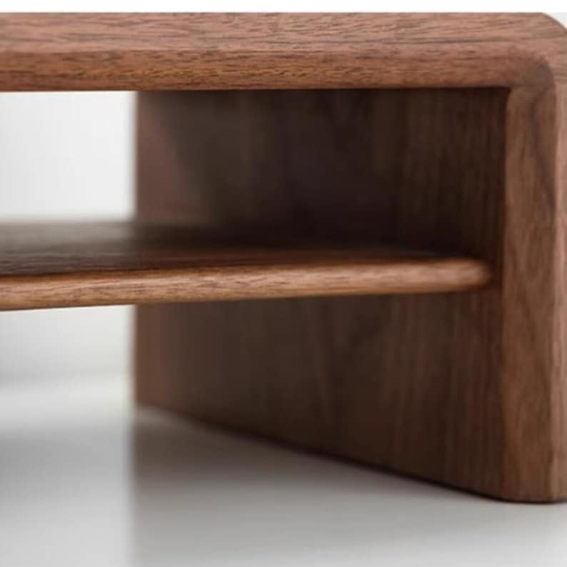 carpentray Dual Wooden Computer Monitor Stand, Monitor Riser Desk Shelf Desktop Stand TV Laptop Riser with Keyboard Storage Desk (Walnut Finish) - Image 3