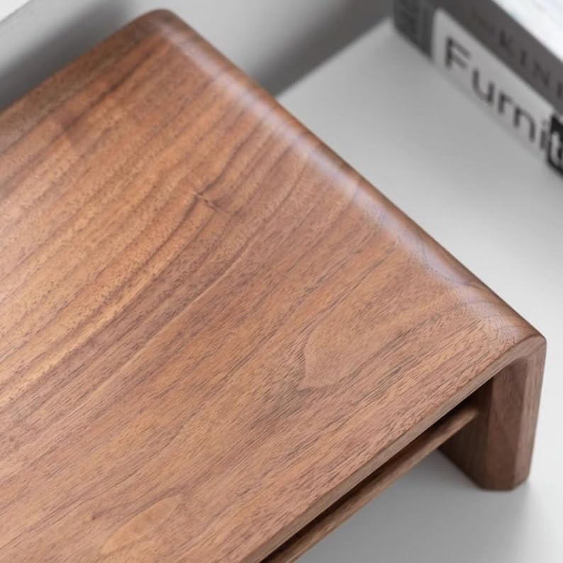 carpentray Dual Wooden Computer Monitor Stand, Monitor Riser Desk Shelf Desktop Stand TV Laptop Riser with Keyboard Storage Desk (Walnut Finish) - Image 2