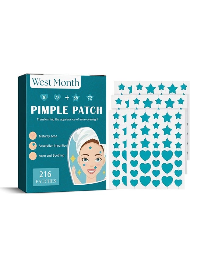 West&Month Pimple Patches for Face, 216 Pcs Hydrocolloid Acne Patches for Covering Zits and Blemishes, Cute Spot Stickers for Skin Care  - Image 1