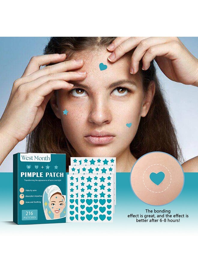 West&Month Pimple Patches for Face, 216 Pcs Hydrocolloid Acne Patches for Covering Zits and Blemishes, Cute Spot Stickers for Skin Care  - Image 4
