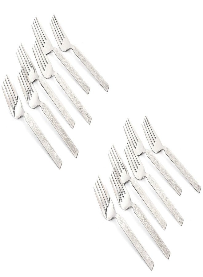 Dev Industries 12 Pieces Stainless Steel Table Forks Set for Home & Kitchen, Fruit Fork, Dining Table, Shiny and Sturdy Handle Big Fork 16.5 cm, Silver (22 Gauge) - Image 1