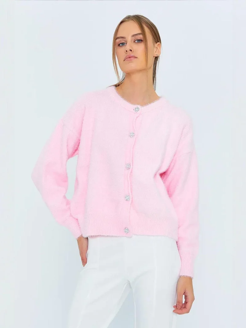 MixRay Mixray Buttoned Oversize Textured Ribbed Cardigan