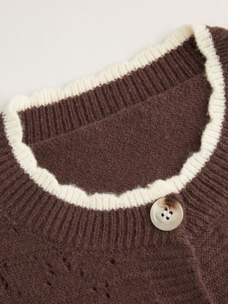 CIDER Cardigan Sweaters for Women Trendy Cute Sweaters Long Sleeve Crew Neck Heart Print Cardigans Spring Fall Outfits: Brown, L - Image 2