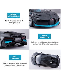 راستار سيارات التحكم عن بعد بمقياس 1/14 مرخصة رسميًا من سلسلة RC Bugatti Divo، لعبة هواية سباق رياضية كهربائية نموذج سيارة للأولاد والبنات المراهقين والكبار هدية - رمادي  - Image 4