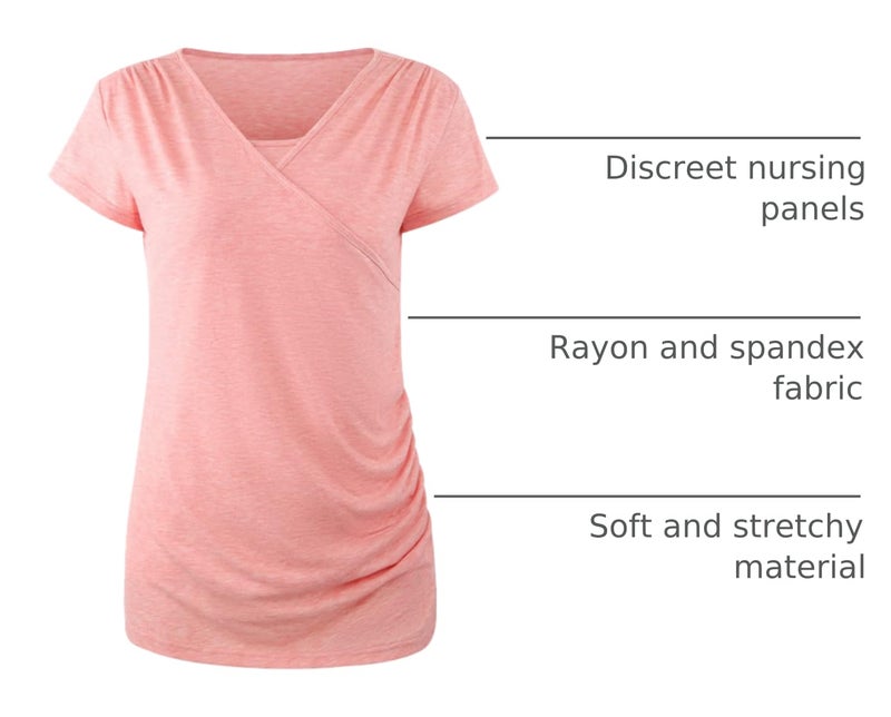 Ecavus 3PCS Women's Maternity Nursing Tops for Breastfeeding Short Sleeve Side Ruched Nursing Shirts - Image 4