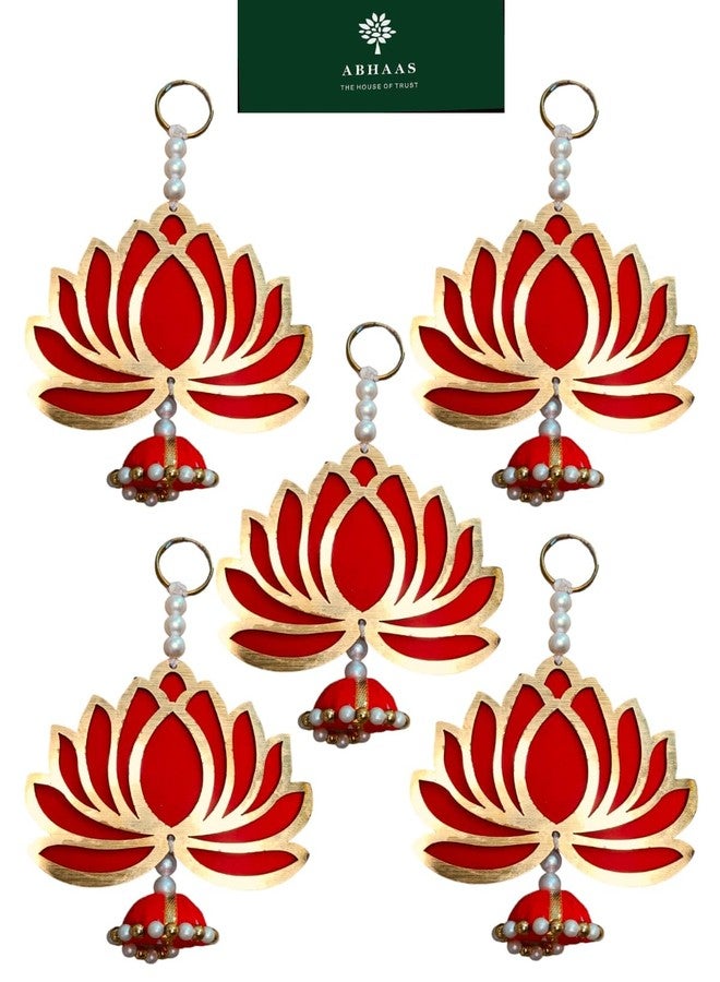 Abhaas 5Pcs Handmade Artificial Lotus Garland with Jhumka Style Traditional Decor for Diwali, Wedding. Festivals and Occasions (Set of 5) (Red Jhumka -5PCS) - Image 1