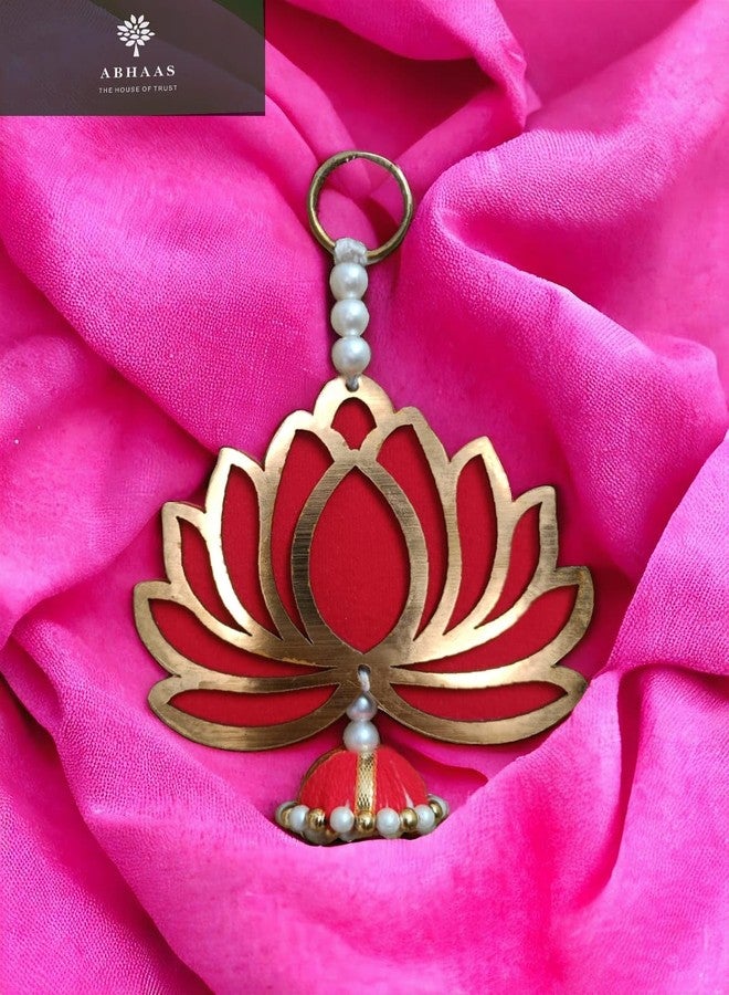 Abhaas 5Pcs Handmade Artificial Lotus Garland with Jhumka Style Traditional Decor for Diwali, Wedding. Festivals and Occasions (Set of 5) (Red Jhumka -5PCS) - Image 3