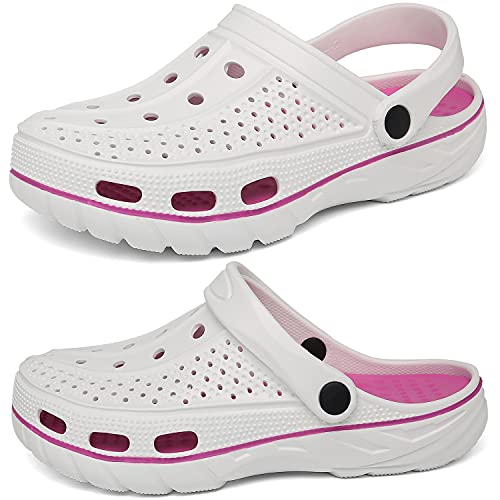ChayChax Men's and Women's Arch Support Clogs Garden Shoes Slip-on Outdoor Beach Slippers with Removable Cushion Footbed, White, 6-7 Women/5-6 Men - Image 2