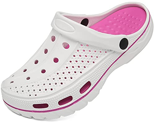 ChayChax Men's and Women's Arch Support Clogs Garden Shoes Slip-on Outdoor Beach Slippers with Removable Cushion Footbed, White, 6-7 Women/5-6 Men - Image 1