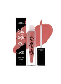 Renee RENEE Stay With Me Matte Lip Color, Long Lasting, Non Transfer, Water & Smudge Proof, Light Weight Liquid Lipstick, Envy for Coral, 5ml  - Image 1