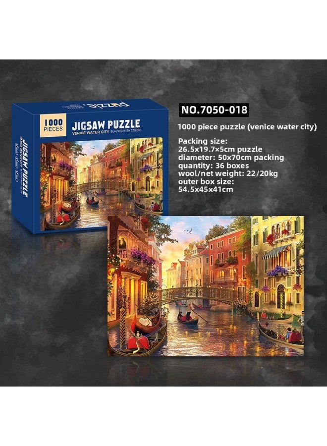 Adult 1000 Piece Jigsaw Round Thousand Color Rainbow Starry Sky Earth Starry Sky 3D Puzzle Science And Education Children's Toys-Color:7050-018 White Card Thickening 【Venice Water City】】 - Image 1