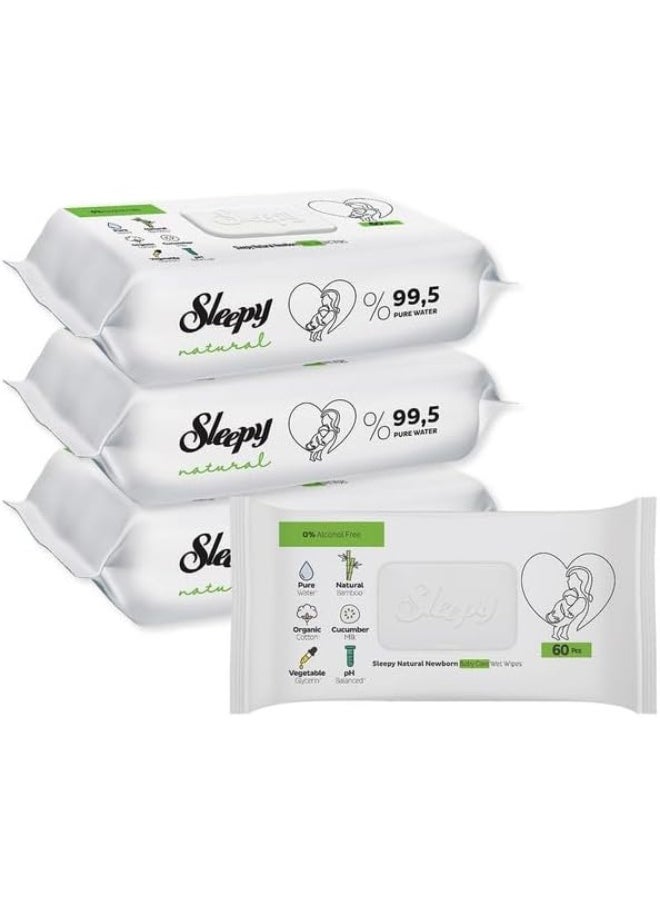 Sleepy Baby Care Wet Wipes, Natural, 180 Sheets, 60 X 3 Pack  - Image 1