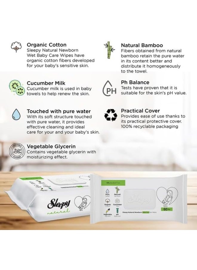 Sleepy Baby Care Wet Wipes, Natural, 180 Sheets, 60 X 3 Pack  - Image 4
