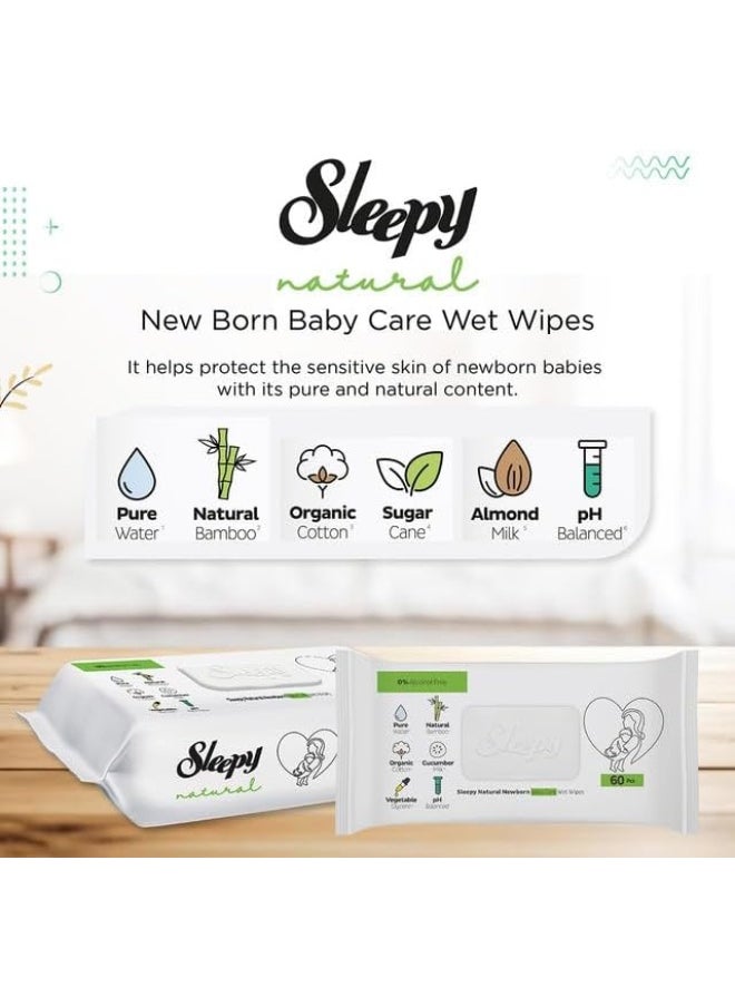 Sleepy Baby Care Wet Wipes, Natural, 180 Sheets, 60 X 3 Pack  - Image 5