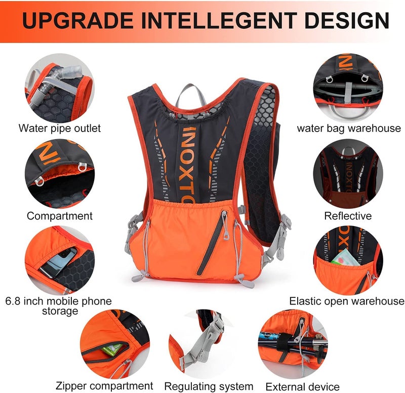 INOXTO Hydration Vest Backpack,Lightweight Water Running Vest Pack with 1.5L Water Bladder Bag Daypack for Hiking Trail Running Cycling Race Marathon for Women Men - Image 3