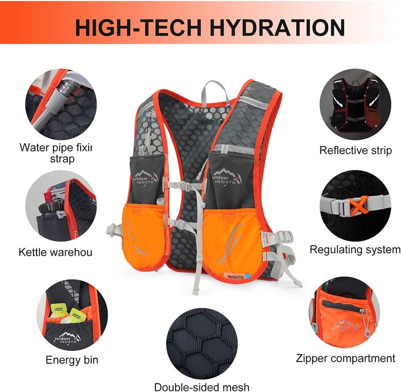 INOXTO Hydration Vest Backpack,Lightweight Water Running Vest Pack with 1.5L Water Bladder Bag Daypack for Hiking Trail Running Cycling Race Marathon for Women Men - Image 4