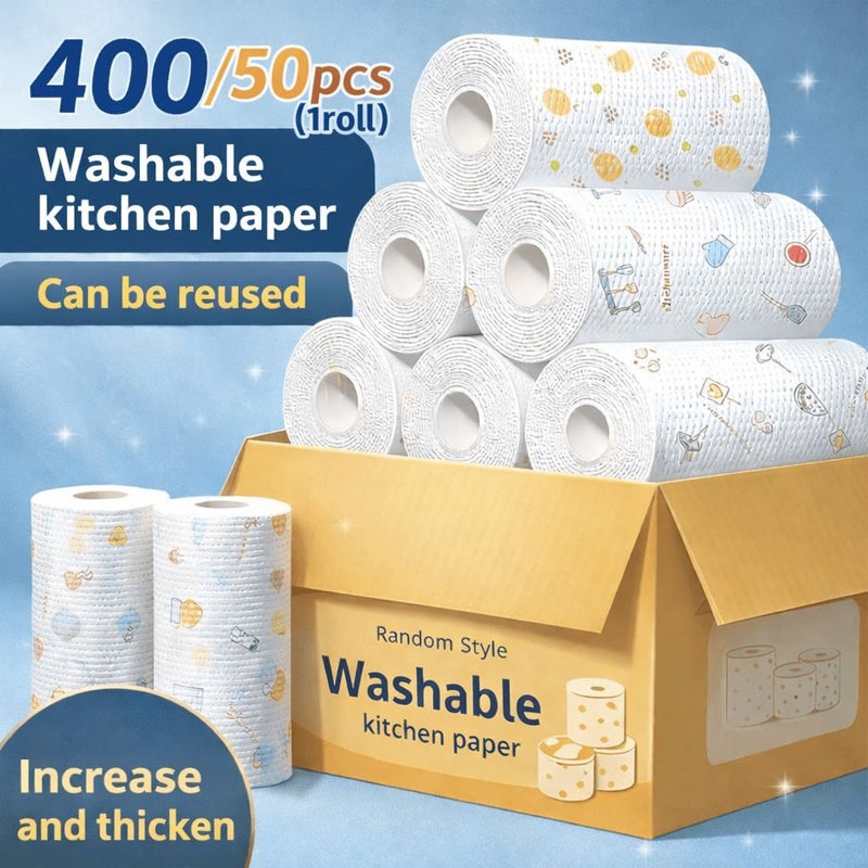 50pcs Thickened Disposable Kitchen Paper Towels Washable Wet Dry Cleaning Cute Cartoon Print - Image 1