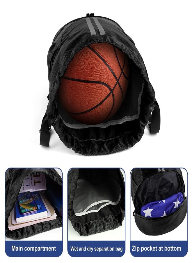 flintronic Sports Drawstring Bag, Waterproof Foldable Drawstring Backpack with Shoe Compartment and Mesh Water Bottle Pockets for Travel Gym Beach Pool, Black-A, 30*22*4cm, Sporty or elegant simple - Image 5