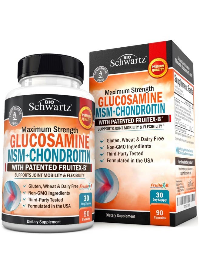 BioSchwartz Glucosamine Chondroitin MSM Joint Support Supplement - FSA HSA Approved - Collagen Peptides, Turmeric and Ginger, Hyaluronic Acid, Glucosamine Chondroitin Sulfate - Gluten Free, Non GMO, 90 Capsules  - Image 1