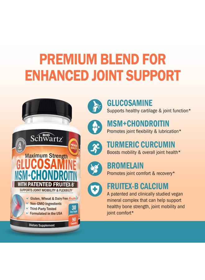 BioSchwartz Glucosamine Chondroitin MSM Joint Support Supplement - FSA HSA Approved - Collagen Peptides, Turmeric and Ginger, Hyaluronic Acid, Glucosamine Chondroitin Sulfate - Gluten Free, Non GMO, 90 Capsules  - Image 3