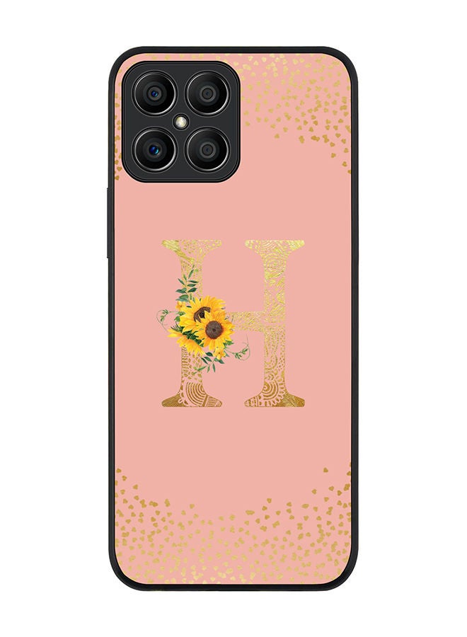 Rugged Black edge case for Honor X8 Slim fit Soft Case Flexible Rubber Edges Anti Drop TPU Gel Thin Cover - Custom Monogram Initial Letter Floral Pattern Alphabet - H (Rose Pink )