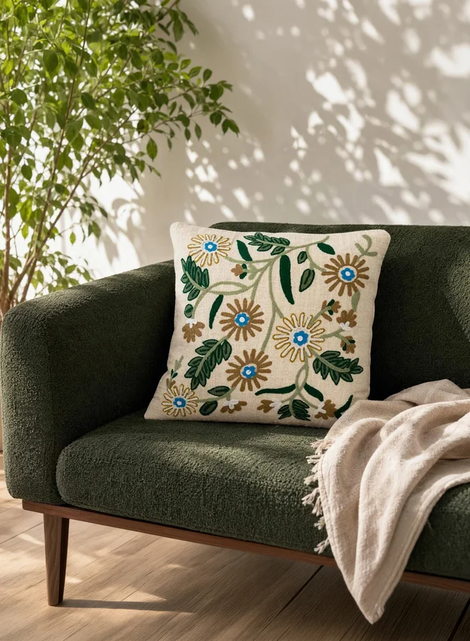 Styli 1-Piece Embroidered Square Cushion Cover 18X18Inches, Cotton