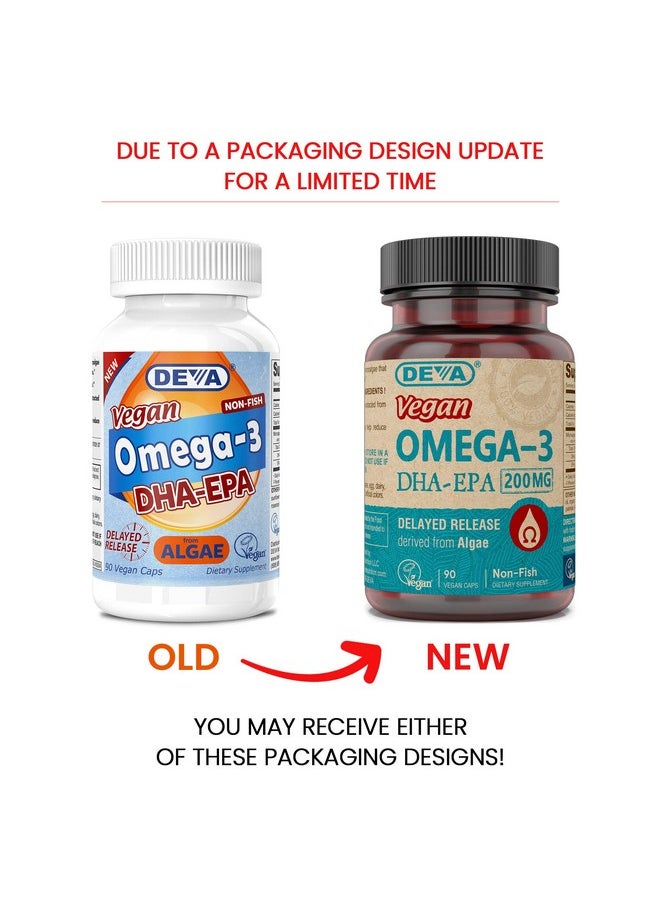 DEVA Nutrition Vegan Omega-3 DHA-EPA, from Micro Algae, Delayed Release, 90 Vegan Capsules, 1-Pack