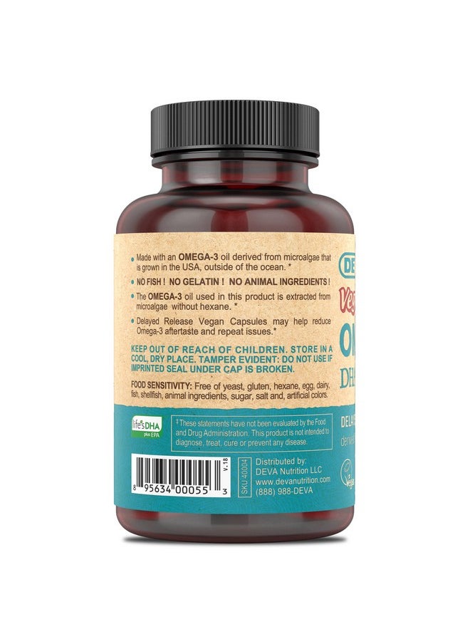 DEVA Nutrition Vegan Omega-3 DHA-EPA, from Micro Algae, Delayed Release, 90 Vegan Capsules, 1-Pack