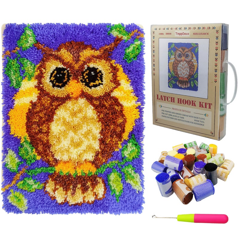 TmppDeco Owl Latch Hook Kits for Adults Kids  DIY Latch Hook Rug Making Kits for Beginners Owl 52 x 38cm