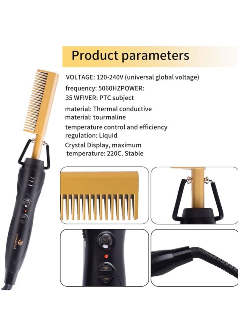 Professional Hair Straightener Comb Ceramic Press Comb with Dual Voltage and Auto Shut-off, Hairdresser Tools (Gold) - Image 5