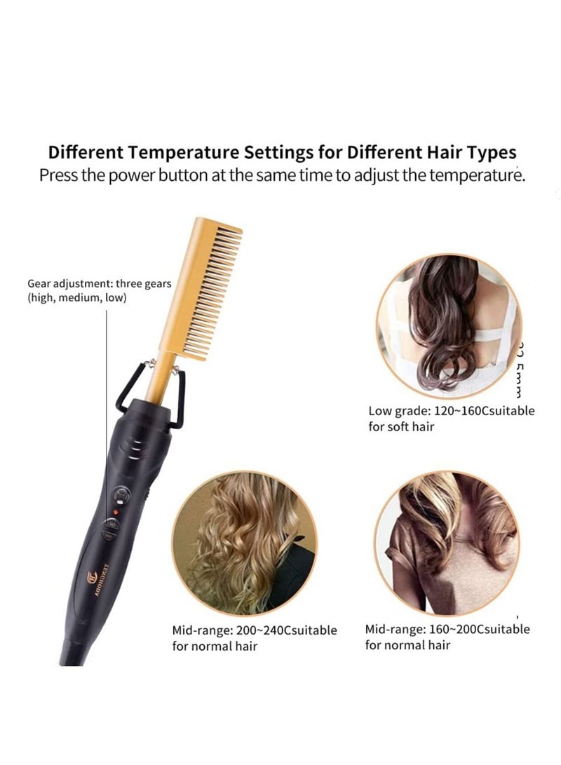 Professional Hair Straightener Comb Ceramic Press Comb with Dual Voltage and Auto Shut-off, Hairdresser Tools (Gold) - Image 4