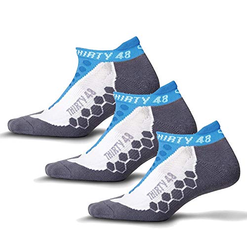 Thirty48 Running Socks for Men and Women Features Coolmax Fabric That Keeps Feet Cool & Dry - 1 Pair or 3 Pairs ([3 Pairs] Blue/Gray, Large) - Image 1