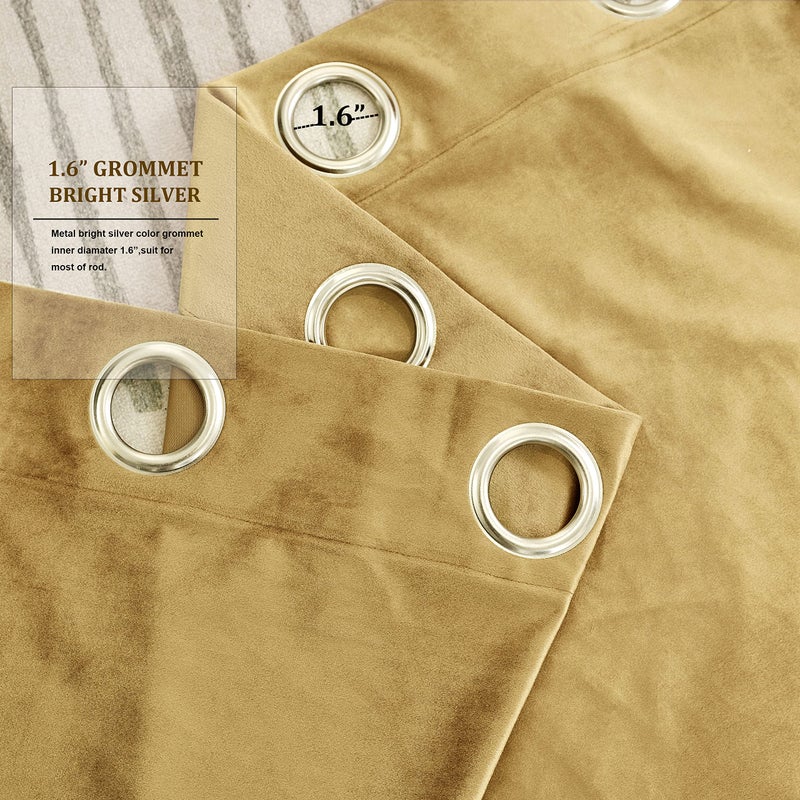 BULBUL Velvet Gold Curtains 84 inch Length- Living Room Blackout Thermal Window Drapes Darkening Decor Grommet Curtains for Bedroom Set of 2 Panels - Image 3