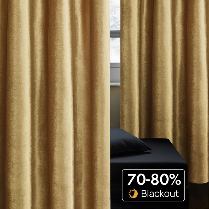 BULBUL Velvet Gold Curtains 84 inch Length- Living Room Blackout Thermal Window Drapes Darkening Decor Grommet Curtains for Bedroom Set of 2 Panels - Image 4