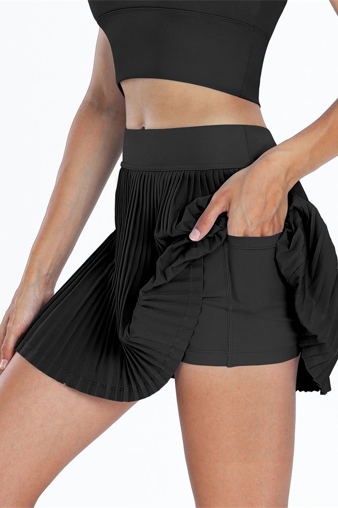 عام مطوي تنورة تنس للنساء مع جيوب السراويل النسائية عالية الخصر خفيفة الوزن رياضية جولف سكورتس التنانير - Image 1