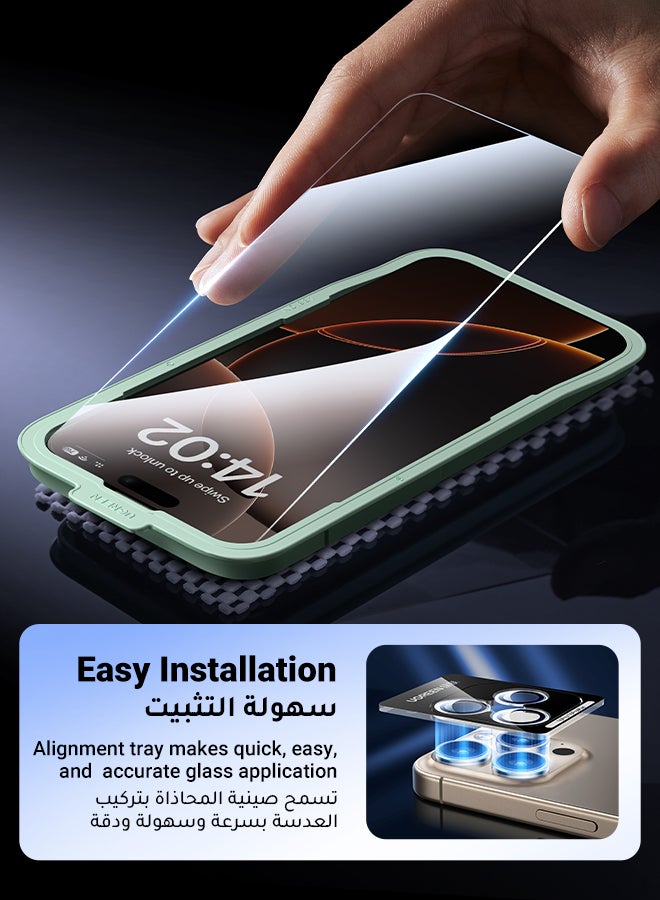 iPhone 16 Pro Max 2Pack Screen Protector Anti-Glare and 1Pack Camera Lens Protector Film Bundle with Installation Frame, Case Friendly 9H Tempered Glass Scratch-Resistant  Precise Hole Design