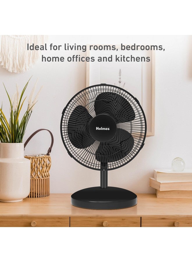 HOLMES 12" Table Fan, 75° Oscillation, 3 Speeds, 15° Adjustable Head Tilt, Ideal for Home, Bedroom or Office, Black - Image 2